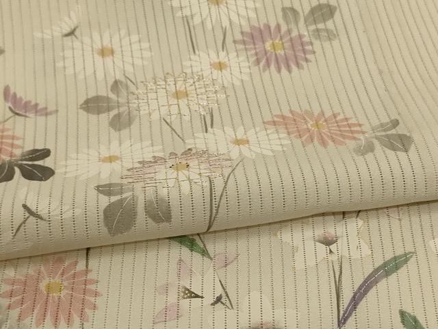 平和屋着物*夏物 訪問着 縦絽 草花文 金彩 正絹 逸品 AABG7498jd