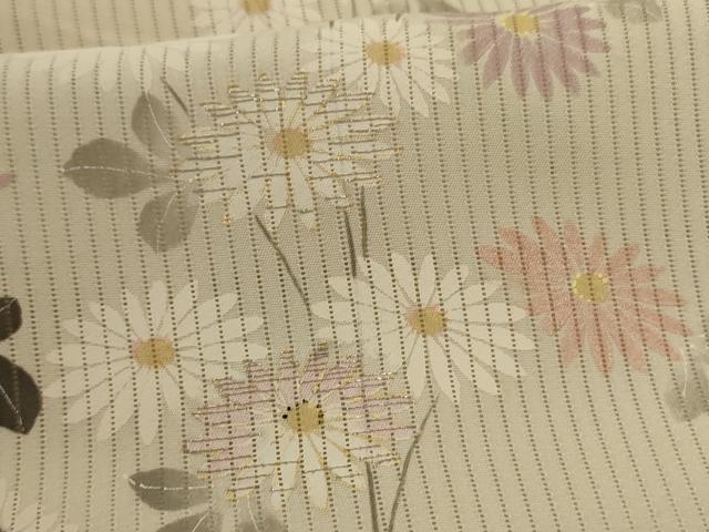 平和屋着物*夏物 訪問着 縦絽 草花文 金彩 正絹 逸品 AABG7498jd
