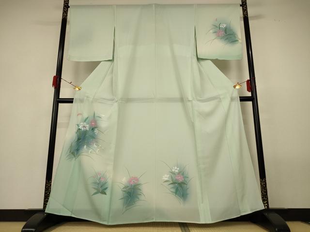 平和屋着物*夏物 訪問着 絽 手描き 草花文 暈し染め 正絹 逸品 未使用 AABG7519jd