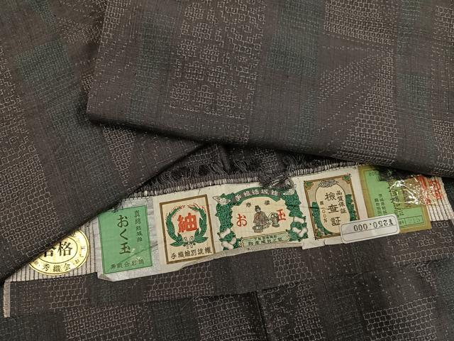 平和屋着物●結城紬 手織り おく玉 間道 証紙付き 正絹 逸品 AABG7525ph