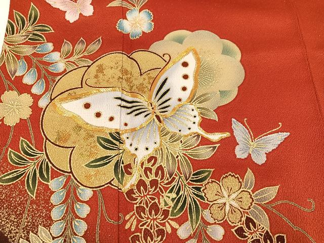 平和屋着物●豪華振袖 花蝶文 暈し染め 金彩 正絹 逸品 AABG7526ph