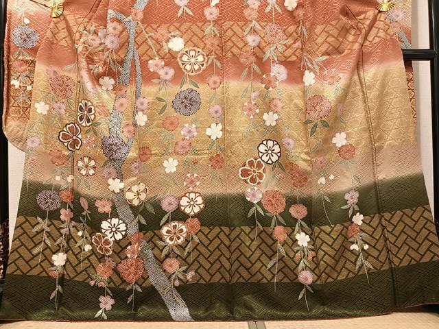 平和屋着物●豪華振袖 枝垂れ花文 暈し染め 金彩 正絹 逸品 AABG7529ph