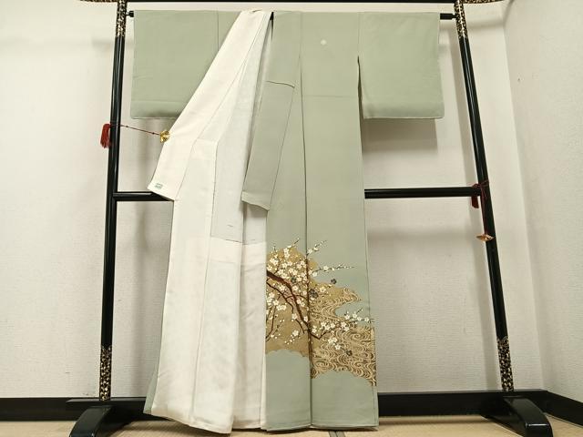 平和屋着物●螺鈿作家 甲斐泰造 色留袖 紅白梅 金彩 正絹 逸品 AABG7532ph