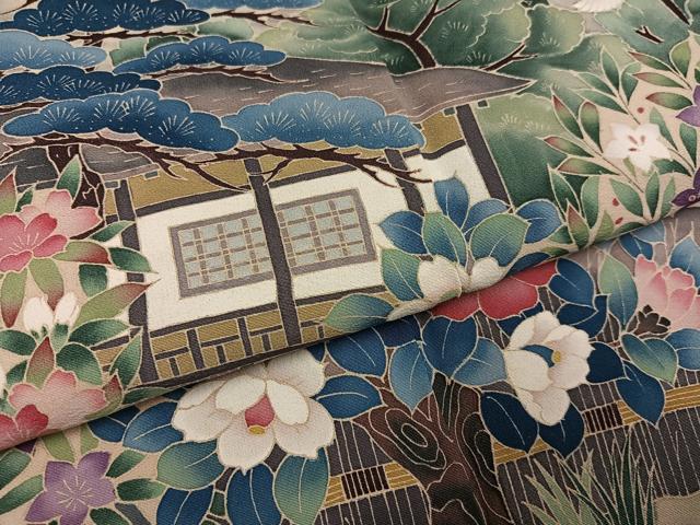 平和屋着物●豪華黒留袖 友禅 作家物 松竹梅風景飛鳥文 ロング丈 正絹 逸品 AABG7533ph