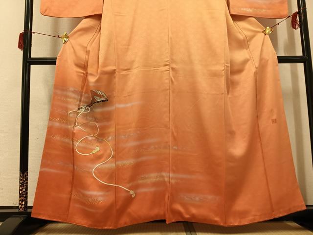 平和屋着物●人間国宝 福田喜三郎 訪問着 刺繍 扇文 暈し染め 金彩 正絹 逸品 AABG7539ph