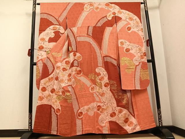 平和屋着物●豪華振袖 絞り 刺繍 花唐草文 金彩 正絹 逸品 AABG7540ph