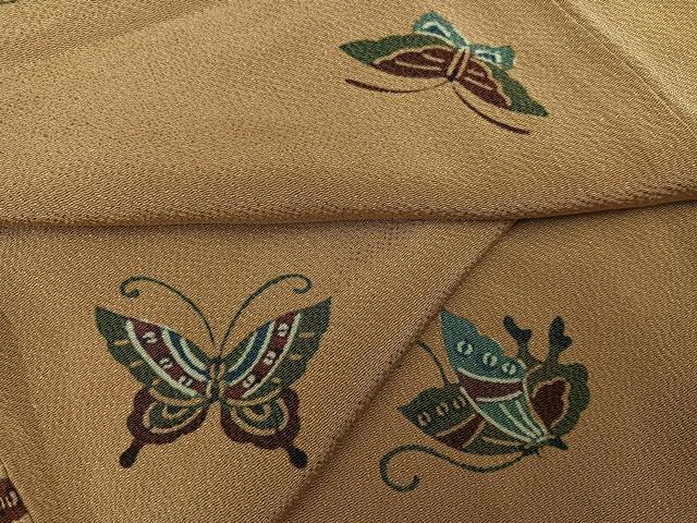 平和屋着物●上質な小紋 型染め 舞蝶文 鬼しぼ縮緬 正絹 逸品 AABG7550ph