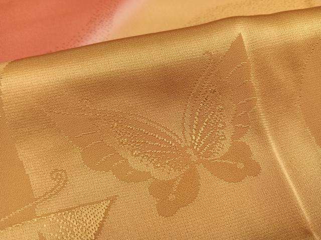 平和屋着物●振袖用長襦袢 袷 舞蝶地紋 暈し染め 広衿仕立て 半衿刺繍 正絹 逸品 AABG7554ph