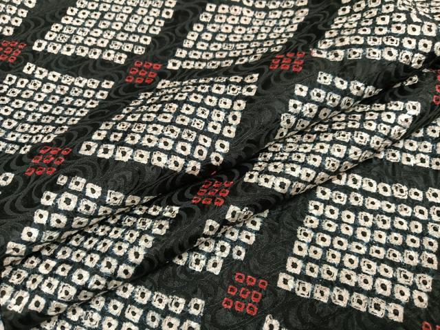 平和屋着物●上質な小紋 絞り 菱文 黒地 正絹 逸品 AABG7558ph