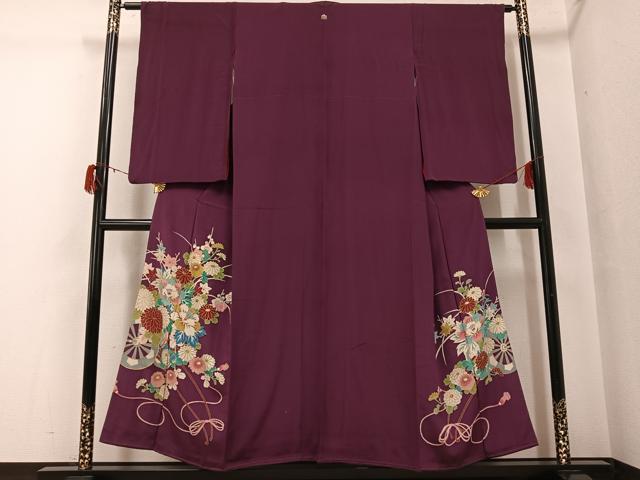 平和屋着物●アンティーク 大正ロマン 色留袖 花車文 金彩 正絹 逸品 AABG7560ph