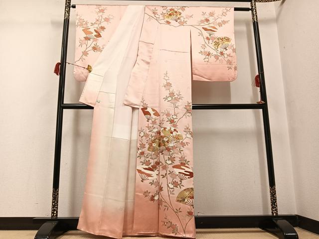 平和屋着物●十日町老舗ブランド 吉澤友禅 吾妻徳穂 訪問着 駒刺繍 扇面花文 暈し染め 金彩 鈴乃屋扱い 正絹 逸品 AABG7566ph