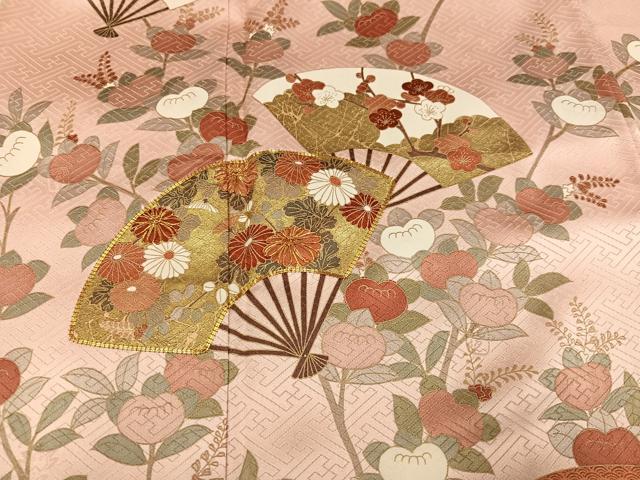 平和屋着物●十日町老舗ブランド 吉澤友禅 吾妻徳穂 訪問着 駒刺繍 扇面花文 暈し染め 金彩 鈴乃屋扱い 正絹 逸品 AABG7566ph