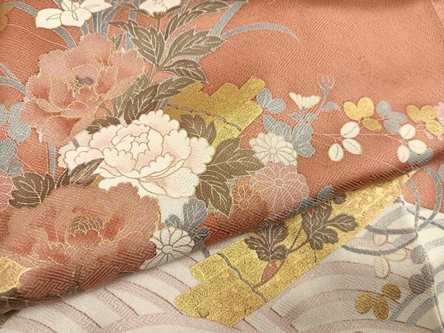 平和屋着物●訪問着 花筏文 金彩 正絹 逸品 AABG7569ph