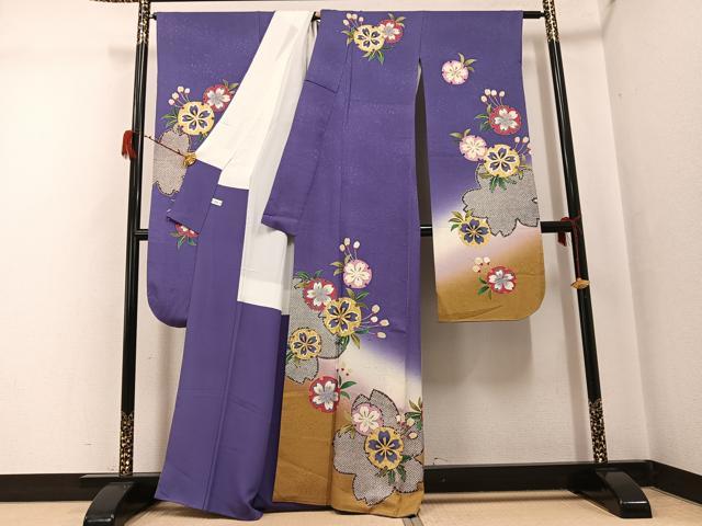 平和屋着物●豪華振袖 駒刺繍 雪輪桜文 暈し染め 金彩 正絹 逸品 AABG7573ph