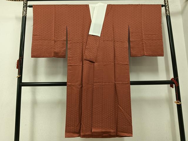 平和屋着物●長襦袢 無双仕立て 麻の葉地紋 色無地 錆色 広衿仕立て 正絹 逸品 未使用 AABG7581ph