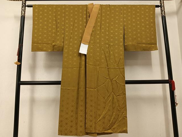 平和屋着物●長襦袢 無双仕立て 麻の葉地紋 色無地 桑茶色 正絹 逸品 AABG7583ph