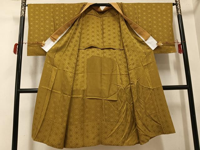 平和屋着物●長襦袢 無双仕立て 麻の葉地紋 色無地 桑茶色 正絹 逸品 AABG7583ph
