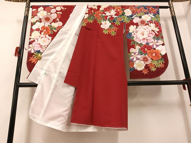 平和屋着物●小振袖 二尺袖 草花文 金彩 洗える着物 未使用 AABG7588ph