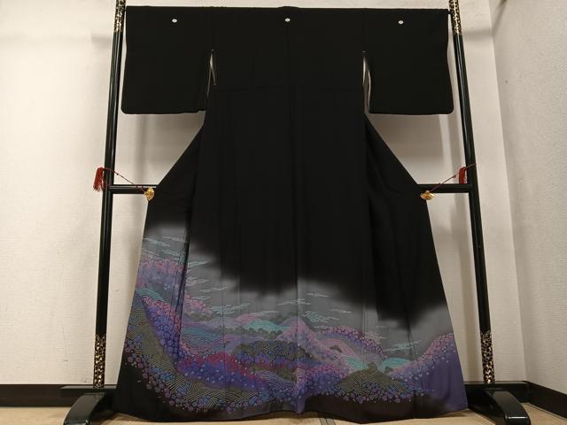 平和屋着物●豪華黒留袖 絞り 花尽くし 暈し染め 正絹 逸品 AABG7589ph
