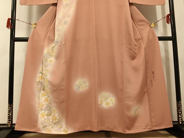 平和屋着物●訪問着 作家物 手描き 草花文 暈し染め 正絹 逸品 AABG7599ph