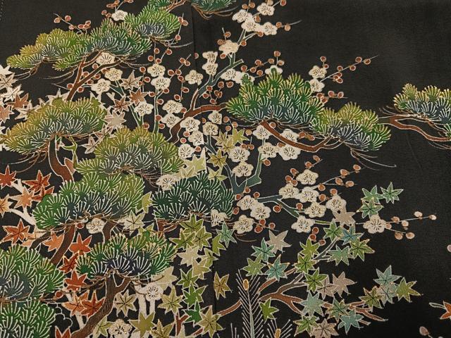 平和屋着物●森青山 黒留袖 松竹梅文 金彩 正絹 逸品 AABG7600ph