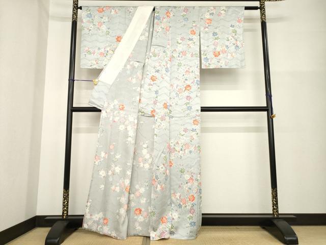 平和屋着物▽上質な小紋 単衣 辻が花 舞花文 正絹 逸品 AABG7603ck