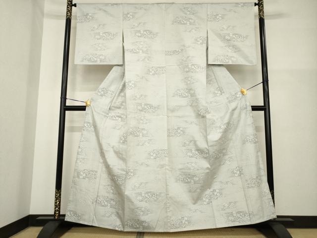 平和屋着物▽本場大島紬 単衣 白大島 霞草花文 正絹 逸品 AABG7605ck