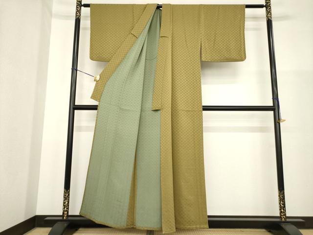 平和屋着物▽上質な色無地 単衣 七宝文 媚茶色 正絹 逸品 AABG7608ck