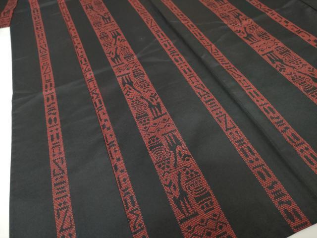 平和屋着物▽小紋 単衣 古代壁画間道 黒地 洗える着物 AABG7611ck