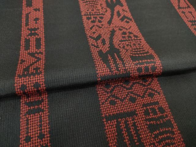 平和屋着物▽小紋 単衣 古代壁画間道 黒地 洗える着物 AABG7611ck