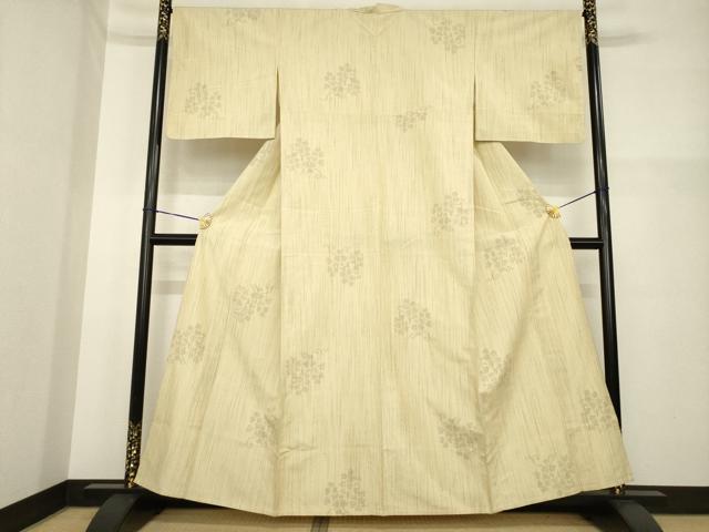 平和屋着物▽結城紬 単衣 80亀甲 花唐草文 飛び亀甲柄 正絹 逸品 AABG7612ck