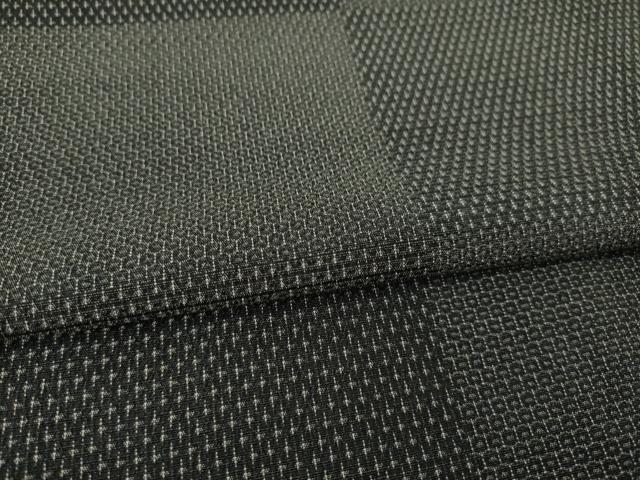 平和屋着物▽本塩沢 単衣 110亀甲 市松文 黒地 正絹 逸品 AABG7623ck