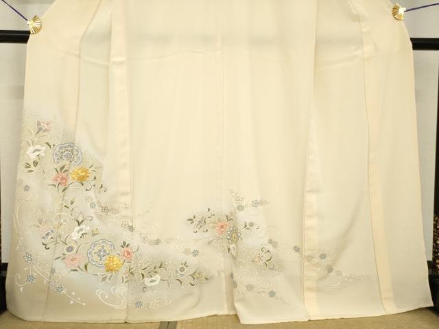 平和屋着物▽訪問着 単衣 駒刺繍 流水更紗花文 暈し染め 金彩 正絹 逸品 AABG7630ck