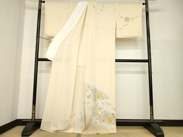平和屋着物▽訪問着 単衣 駒刺繍 流水更紗花文 暈し染め 金彩 正絹 逸品 AABG7630ck