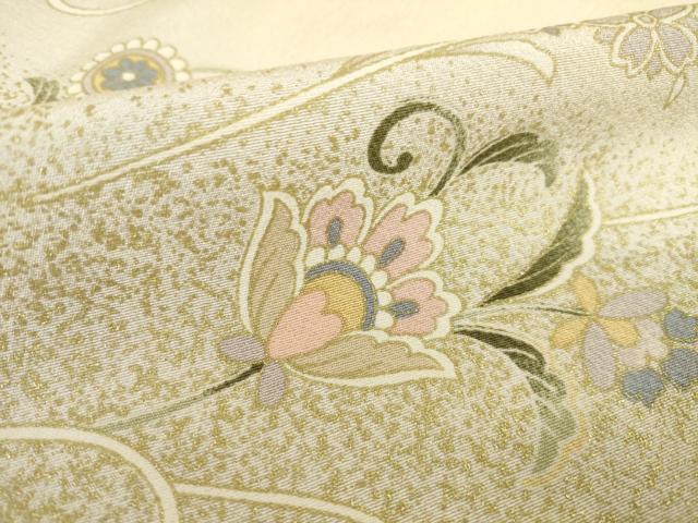 平和屋着物▽訪問着 単衣 駒刺繍 流水更紗花文 暈し染め 金彩 正絹 逸品 AABG7630ck