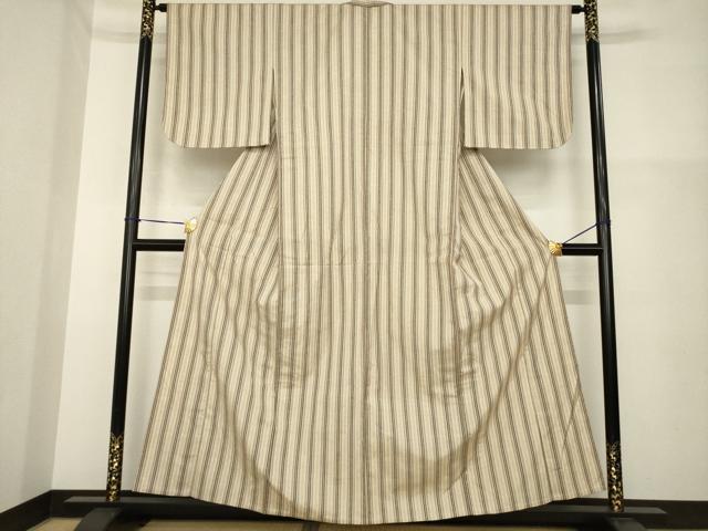 平和屋着物▽上質な紬 単衣 縞 正絹 逸品 AABG7638ck