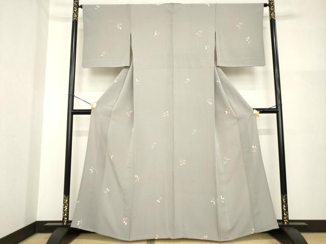 平和屋着物▽上質な小紋 単衣 ろうけつ染め 舞花 南天 正絹 逸品 AABG7640ck