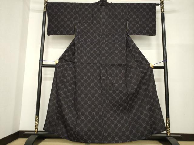 平和屋着物▽結城ちぢみ 単衣 花菱繋ぎ 正絹 逸品 AABG7648ck