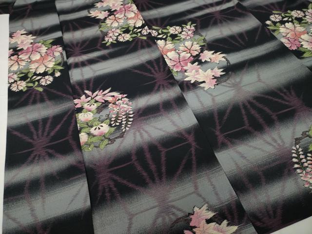 平和屋着物▽小紋 単衣 麻の葉花丸文 洗える着物 AABG7663ck