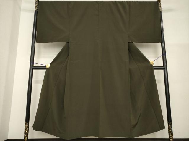 平和屋着物▽男性 お召 単衣 色無地 檳榔子染色 正絹 逸品 AABG7664ck