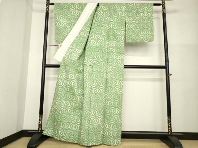 平和屋着物▽上質な紬 単衣 麻の葉文様 正絹 逸品 AABG7667ck