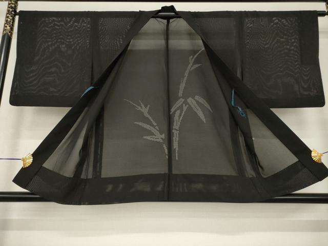 平和屋着物▽羽織 スリーシーズン 春夏秋 塵除け 笹竹紋絽 黒地 正絹 逸品 AABG7675ck