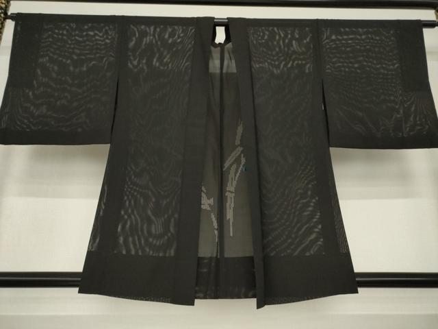 平和屋着物▽羽織 スリーシーズン 春夏秋 塵除け 笹竹紋絽 黒地 正絹 逸品 AABG7675ck