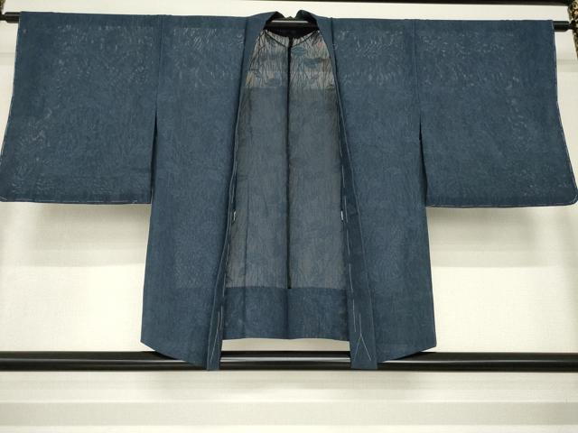 平和屋着物▽羽織 スリーシーズン 春夏秋 塵除け 葉尽くし紋紗 青褐色 銀通し地 正絹 逸品 未使用 AABG7679ck