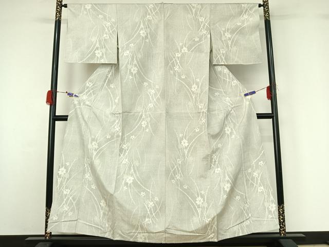 平和屋着物▽上質な紬 単衣 草花文 正絹 逸品 AABG7681jh
