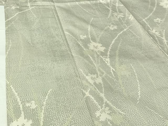 平和屋着物▽上質な紬 単衣 草花文 正絹 逸品 AABG7681jh