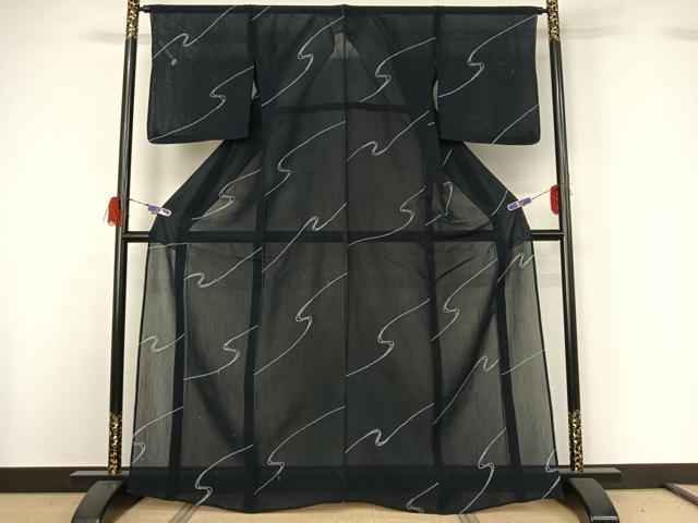 平和屋着物*夏物 小紋 紗 絞り 流水文 正絹 逸品 AABG7682jh