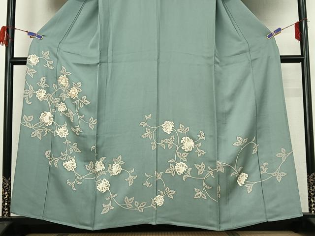 平和屋着物▽訪問着 単衣 駒刺繍 草花文 正絹 逸品 AABG7683jh