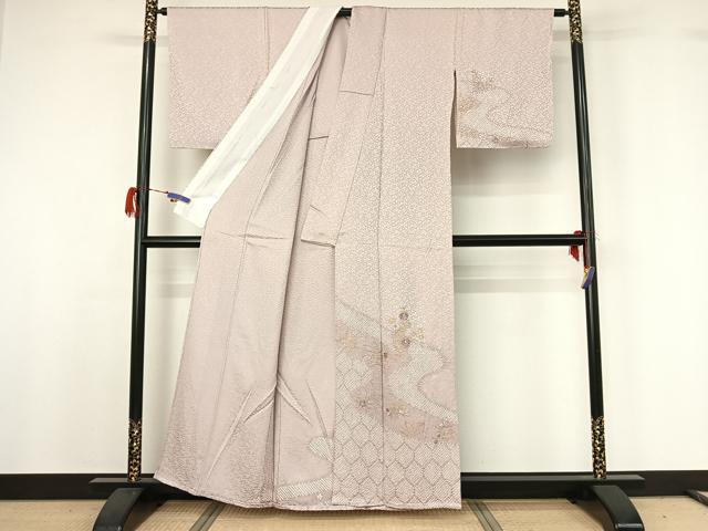 平和屋着物▽訪問着 単衣 絞り 刺繍 亀甲花文 金彩 正絹 逸品 AABG7685jh