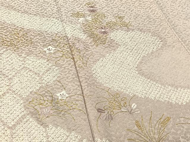 平和屋着物▽訪問着 単衣 絞り 刺繍 亀甲花文 金彩 正絹 逸品 AABG7685jh